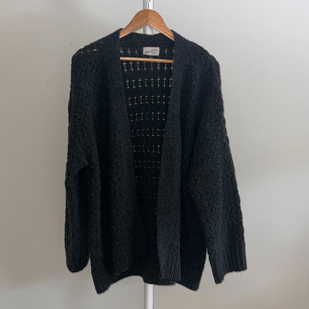 Chunky Knit Open Cardigan – Dark Gray